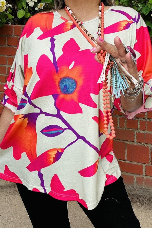 Shop Oversized floral printed & short sleeve women blouse GJQ15234 (DS6)