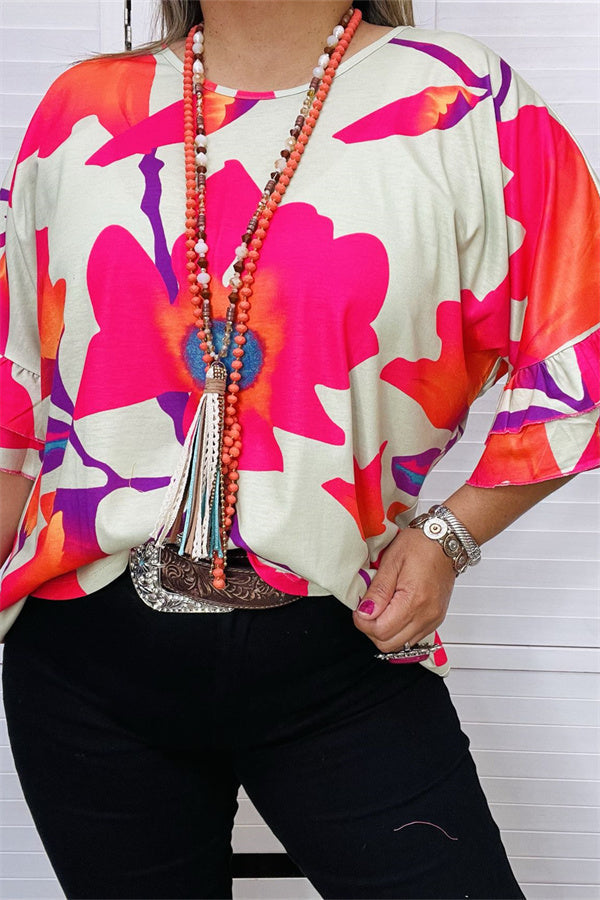 Shop Oversized floral printed & short sleeve women blouse GJQ15234 (DS6)