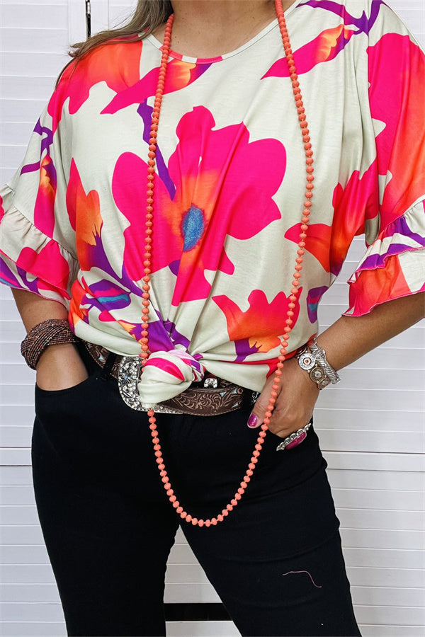 Shop Oversized floral printed & short sleeve women blouse GJQ15234 (DS6)