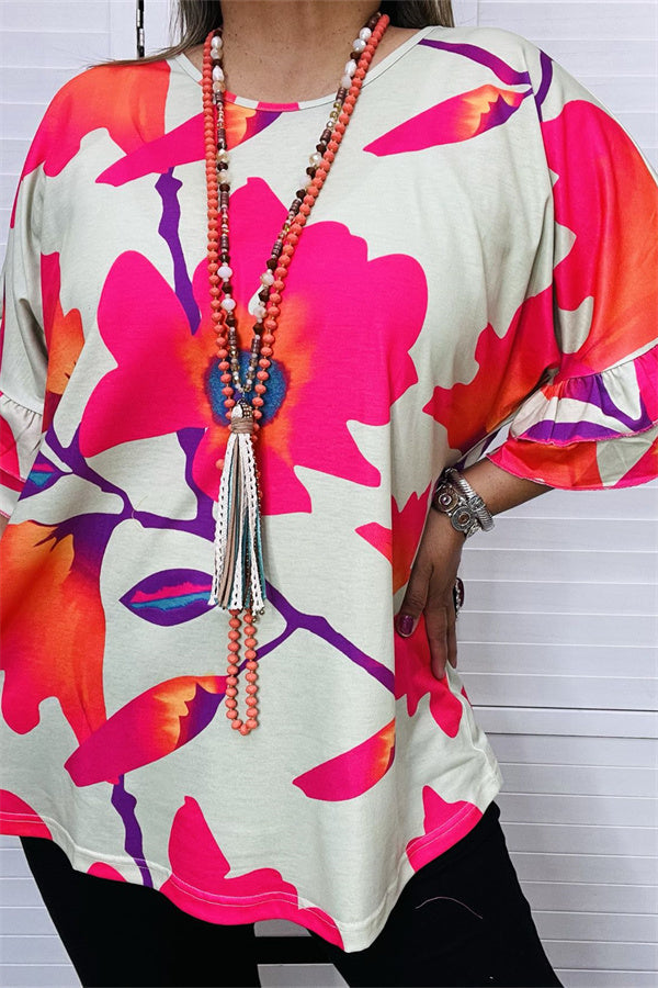 Shop Oversized floral printed & short sleeve women blouse GJQ15234 (DS6)