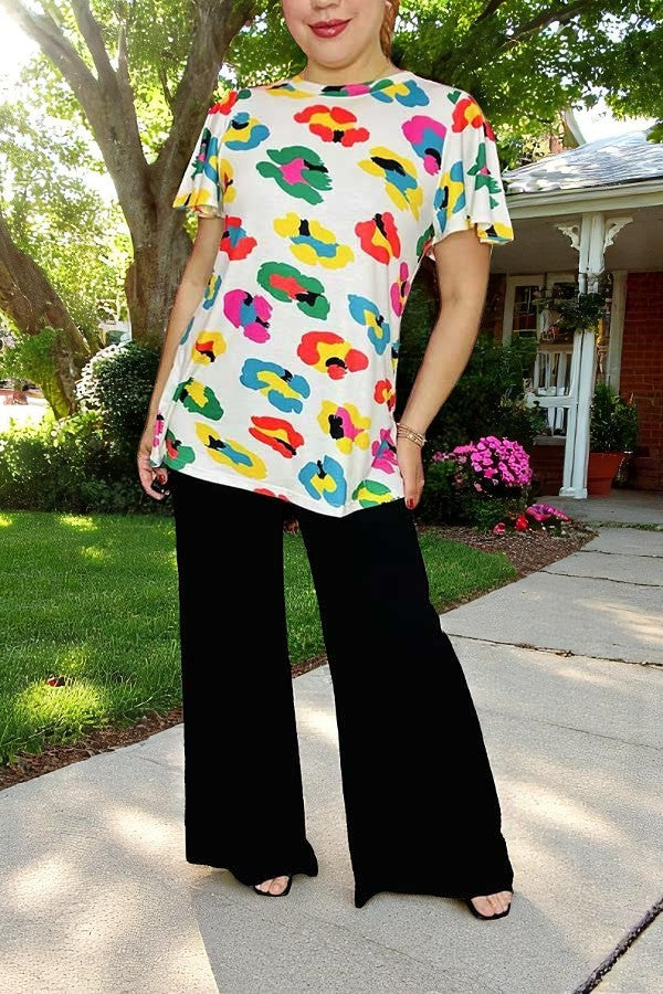 Women top wholesale Multi-color leopard printed ruffle & short sleeves XCH15121 (ES11)