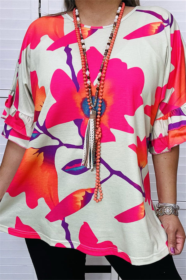 Shop Oversized floral printed & short sleeve women blouse GJQ15234 (DS6)